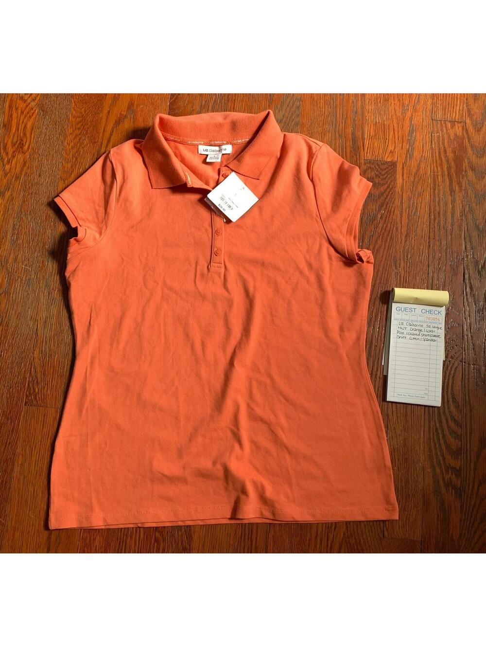 Liz Claiborne Orange Coral Short Sleeve Collared Polo Shirt Women’s Sz Large